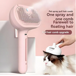 Pet grooming tool with a hand holding it above a cat on a pink background
